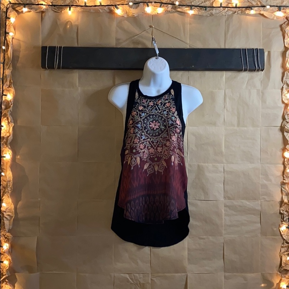 Hollister Tank Top Black with Flowery Pattern